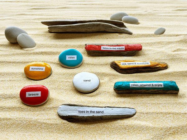 Our senses are engaged when we spend time at the beach. We relax and unwind as we hear the waves and feel the sun while our toes touch the sand. Our Driftwood-Stone Beach Vibes collection will help transport you back to a shoreline retreat. Perfect gift or valued treasure just for you! Driftwood and stones have been hand-selected while walking the shoreline. Each piece is uniquely shaped and smoothed from the water and motion of waves.  - tribegift.com