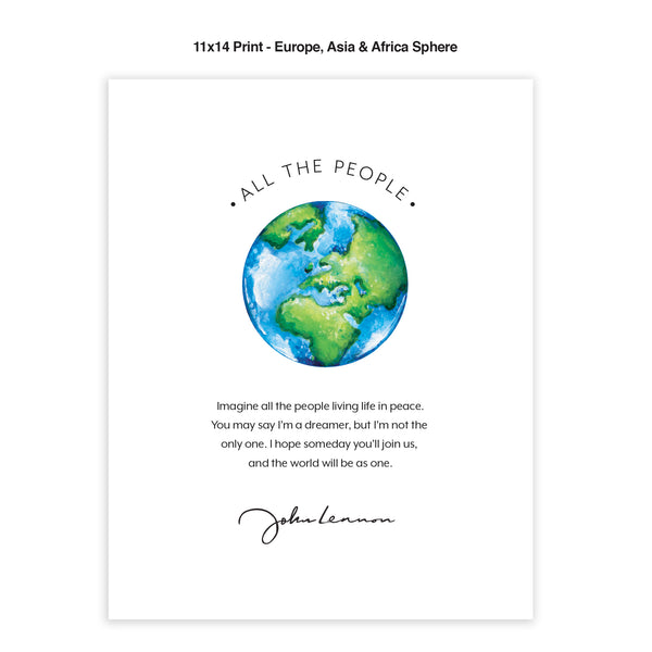 "Imagine all the people living life in peace. You may say that I'm a dreamer, but I'm not the only one. I hope someday you'll join us, and the world will be as one." John Lennon was asking us to imagine a place where division did not exist. "Imagine" was written in 1971 during the Vietnam War. Maps and globes inspire us to see more than what is before us. This print is a reminder that we should all do our part in making this world a better place.  tribegift.com