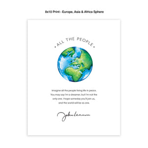 "Imagine all the people living life in peace. You may say that I'm a dreamer, but I'm not the only one. I hope someday you'll join us, and the world will be as one." John Lennon was asking us to imagine a place where division did not exist. "Imagine" was written in 1971 during the Vietnam War. Maps and globes inspire us to see more than what is before us. This print is a reminder that we should all do our part in making this world a better place.  tribegift.com