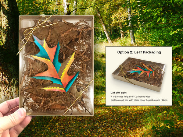 Turning dry leaves and acorns into unique eco gifts and home décor - most certainly an unusual canvas. Perfect gift for outdoor lovers! Red oak leaves collected from the floors of nature, pressed and then painted with vibrant color. Red oak acorns dried, cupule reconnected and then painted with vibrant colors. Like fingerprints, each leaf and acorn are unique. A unique one-of-a-kind nature gift for that special someone or yourself. This is most certainly nature inspired artwork!  tribegift.com