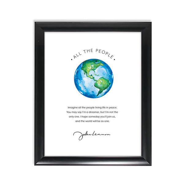 "Imagine all the people living life in peace. You may say that I'm a dreamer, but I'm not the only one. I hope someday you'll join us, and the world will be as one." John Lennon was asking us to imagine a place where division did not exist. He felt that would be a much better place. "Imagine" was written in 1971 during the Vietnam War. World view options include Europe, Asia and Africa or North and South America world sphere. Maps and globes inspire us to see more than what is before us. This print is a rem