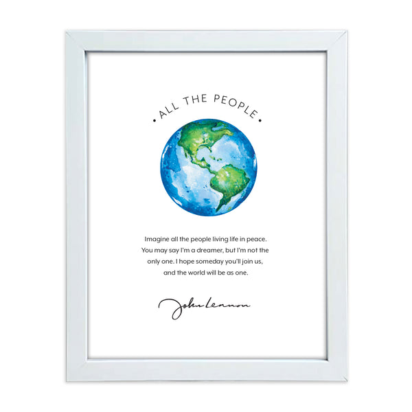 "Imagine all the people living life in peace. You may say that I'm a dreamer, but I'm not the only one. I hope someday you'll join us, and the world will be as one." John Lennon was asking us to imagine a place where division did not exist. He felt that would be a much better place. "Imagine" was written in 1971 during the Vietnam War. World view options include Europe, Asia and Africa or North and South America world sphere. Maps and globes inspire us to see more than what is before us. This print is a rem