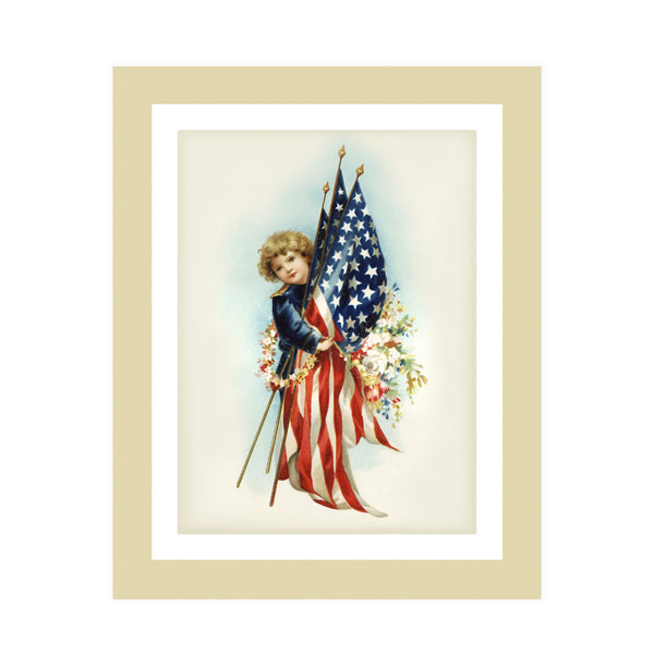 This elegant vintage postcard illustration presents a child embracing United States’ flags and floral arrangements in honor of Decoration Day. Just like in the 1900s, we too pause to remember those who fought for our freedom. Ellen Clapsaddle’s illustration is taken from an early 1900s postcard. Decoration Day (Memorial Day) postcards were sent in honor of those who served our country. Reproduction printed on paper with soft velvet finish. Measures 8 x 10 inches. tribegift.com