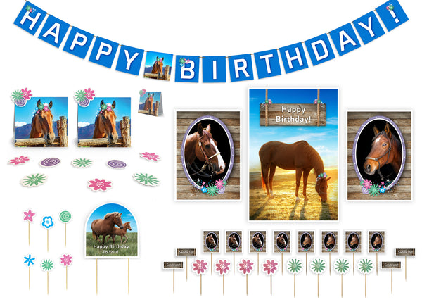 Colorful vibrant "I Love Horses" birthday party pack. Perfect for your vintage van enthusiast, Peace birthday party celebration, or for that person who simply likes to party! Party Pack includes pennant banner, 3 posters, cut-out décor, cake topper and food picks. Pennant banner comes fully assembled. 3 Posters announce a "Happy Birthday" message to your special someone. Cut-out decor is easily assembled. Cake topper comes with 6 flower picks, and 20 Food Picks. tribegift.com