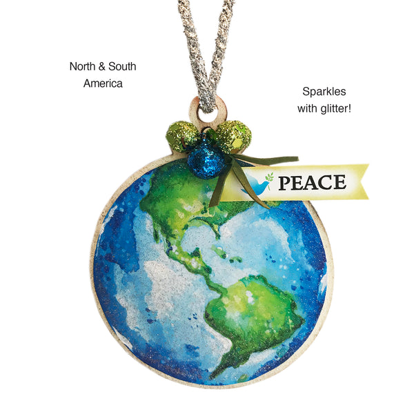 World peace gifts  - Our World Peace Gift sparkles with glitter as it showcases both sides of the world. It is a reminder to us that together we can change the world with one act of kindness after another. An eco-green and blue color palette is used to promote sustainable global awareness as together we encourage each other to respect, protect and preserve our world. This World Peace Gift is dedicated to world peace, peaceful homes and peaceful communities. -  tribegift.com