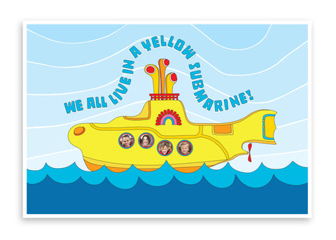 Yellow Submarine Personalized Poster  - Personalize your Yellow Submarine with photos of your favorite people! You provide the photos and we will place within the portholes of your Yellow Submarine. There is plenty of space for more than 4 portholes. Print approval is based on your review and approval of a proof. Poster printed on durable cover stock with soft velvet finish. Measures 13 x 19 inches. Have fun filling your Yellow Submarine!  tribegift.com