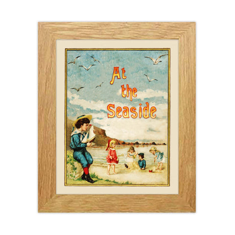 “At the Seaside” was published in 1882 and written by Robert Louis Stevenson. This vintage childrens book illustration cover showcases a lyric poem within its pages. Robert remembers and reminisces about a childhood day spent on the beach digging in the sand. Lyric poetry refers to a short poem with songlike qualities that expresses personal emotions and feelings. Vintage print reproduction measures 8 x 10 inches. Printed on durable cover stock with soft velvet finish. Tribegift.com