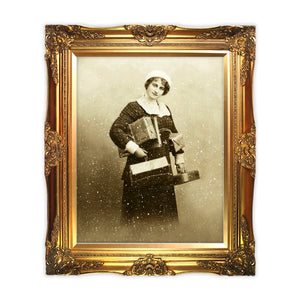 Now here’s a woman on a mission!  She confidently carries her packages amid falling snow. This vintage photo is a reminder to us that women throughout the course of time have been bringing home the packages! Vintage print reproduction measures 8 x 10 inches. Printed on durable cover stock with soft velvet finish. Did you know?  tribegift.com