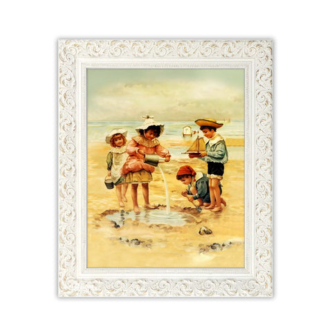 Within this vintage beach print, children work together to create a mini pool of water for their sailboat. Sand and water sensory play has always helped children develop creative thinking, imagination and problem solving. Pack a spade, bucket, and sailboat for hours of play! Vintage print reproduction measures 8 x 10 inches. Printed on durable cover stock with soft velvet finish. tribegift.com