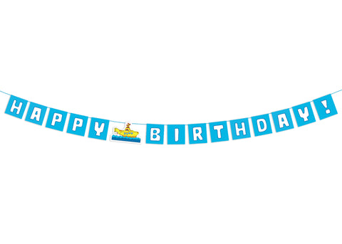 Colorful vibrant "Happy Birthday" Yellow Submarine pennant banner! Hassle-free fully assembled. Printed on durable cover stock with soft velvet finish. Measures 74 inches wide. Extra blue string is provided on each end for hanging. Each letter measures 4.625 x 4.125 inches. Playful Yellow Submarine illustration placed between "Happy" and "Birthday." Yellow Submarine party supplies - tribegift.com